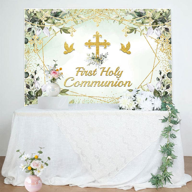 Aperturee - Aperturee Green God Dove Cross First Holy Communion Backdrop