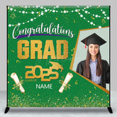 Aperturee - Aperturee Green Gold Congrats Grad Custom Photo Name Backdrop