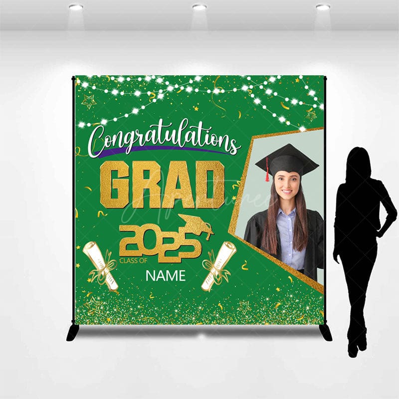 Aperturee - Aperturee Green Gold Congrats Grad Custom Photo Name Backdrop