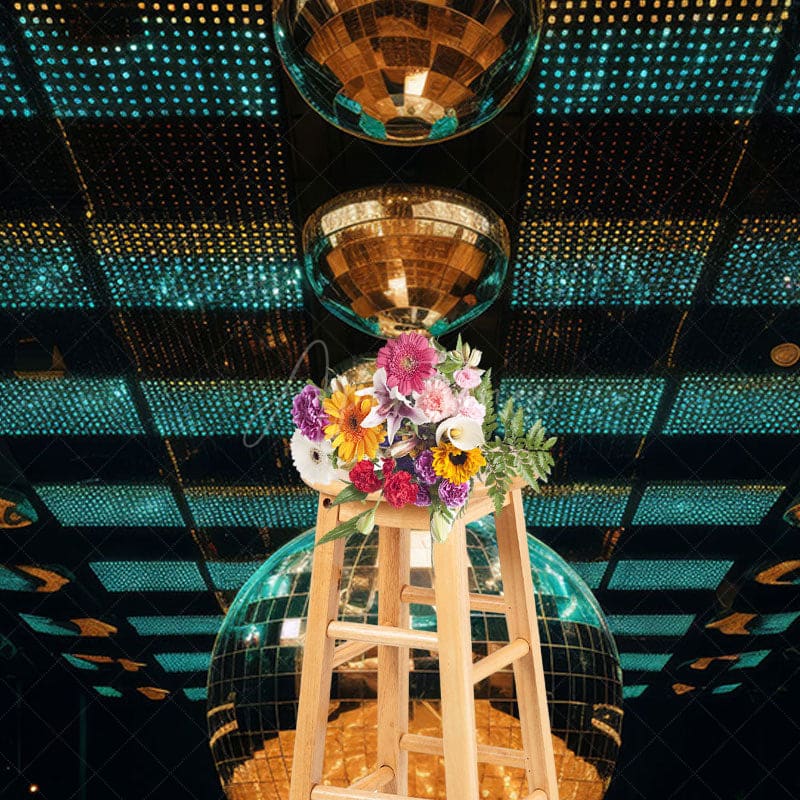 Aperturee - Aperturee Green Gold Crystal Balls Dance Hall Photo Backdrop