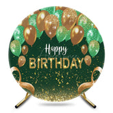 Aperturee - Aperturee Green Gold Glitter Balloons Round Birthday Backdrop