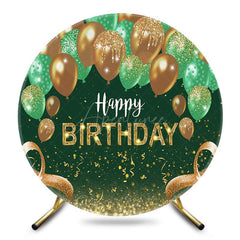 Aperturee - Aperturee Green Gold Glitter Balloons Round Birthday Backdrop