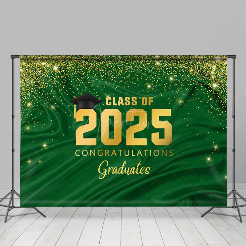 Aperturee - Aperturee Green Gold Glitter Congratulations Grad Backdrop
