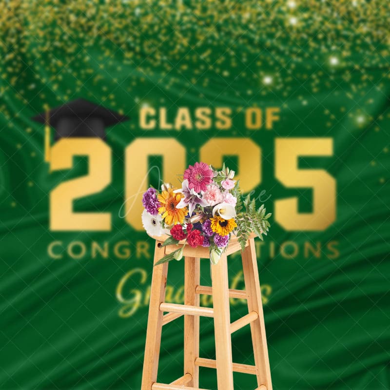 Aperturee - Aperturee Green Gold Glitter Congratulations Grad Backdrop