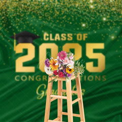 Aperturee - Aperturee Green Gold Glitter Congratulations Grad Backdrop