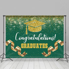 Aperturee - Aperturee Green Gold Glitter Ribbons Congrats Grad Backdrop
