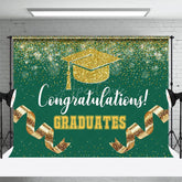Aperturee - Aperturee Green Gold Glitter Ribbons Congrats Grad Backdrop