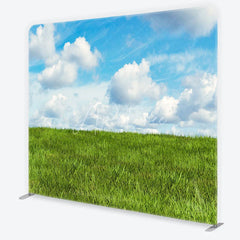 Aperturee - Aperturee Green Grass Field and Blue Sky with White Clouds Square Double-Sided Backdrop Natural Landscape Photography Prop