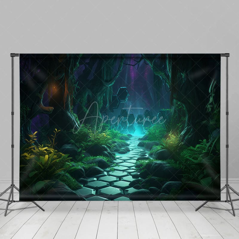 Aperturee - Aperturee Green Grass Path Magic Night Halloween Backdrop