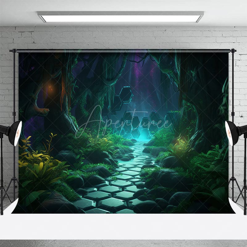 Aperturee - Aperturee Green Grass Path Magic Night Halloween Backdrop