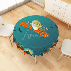 Aperturee - Aperturee Green Halloween Round Tablecloth with Bats Ghosts and Witch Hats for Fun and Spooky Party Decor
