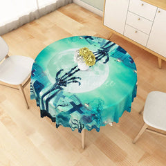 Aperturee - Aperturee Green Halloween Round Tablecloth with Full Moon and Graveyard for Zombie and Spooky Party Decor