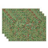 Aperturee - Aperturee Green Holly Berry Set of 4 Placemats Red Berries and Leaves Christmas Holiday Table Mats Decor