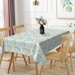 Aperturee - Aperturee Green Leaf Ditsy Rectangle Tablecloth Small Foliage Plant White Background Fresh Spring Dining Table Cover Kitchen