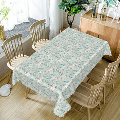 Aperturee - Aperturee Green Leaf Ditsy Rectangle Tablecloth Small Foliage Plant White Background Fresh Spring Dining Table Cover Kitchen