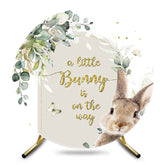 Aperturee - Aperturee Green Leaf Little Bunny Round Baby Shower Backdrop