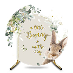 Aperturee - Aperturee Green Leaf Little Bunny Round Baby Shower Backdrop