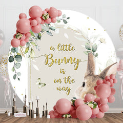 Aperturee - Aperturee Green Leaf Little Bunny Round Baby Shower Backdrop