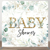 Aperturee - Aperturee Green Leaves Gold Fabric Backdrop Cover for Baby Shower