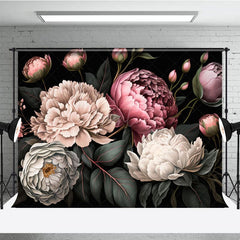 Aperturee - Aperturee Green Leaves Pink White Spring Florals Photo Backdrop