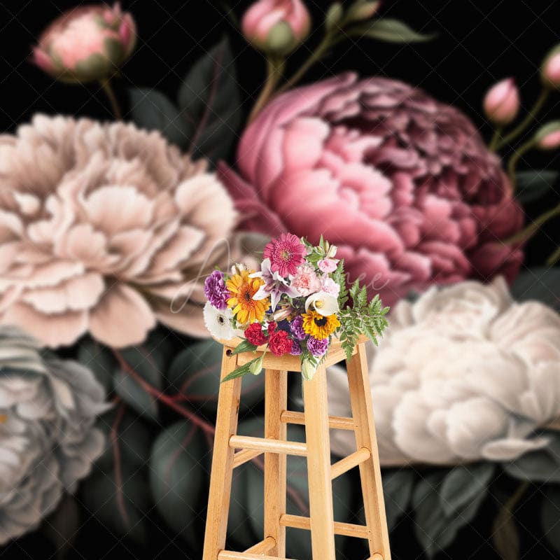 Aperturee - Aperturee Green Leaves Pink White Spring Florals Photo Backdrop