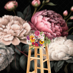 Aperturee - Aperturee Green Leaves Pink White Spring Florals Photo Backdrop