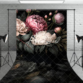 Aperturee - Aperturee Green Leaves Pink White Spring Florals Sweep Backdrop