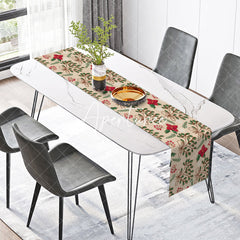 Aperturee - Aperturee Green Leaves Poinsettia Floral Christmas Table Runner