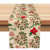 Aperturee - Aperturee Green Leaves Poinsettia Floral Christmas Table Runner