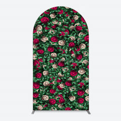 Aperturee - Aperturee Green Leaves Red Rose Wedding Party Arch Backdrop