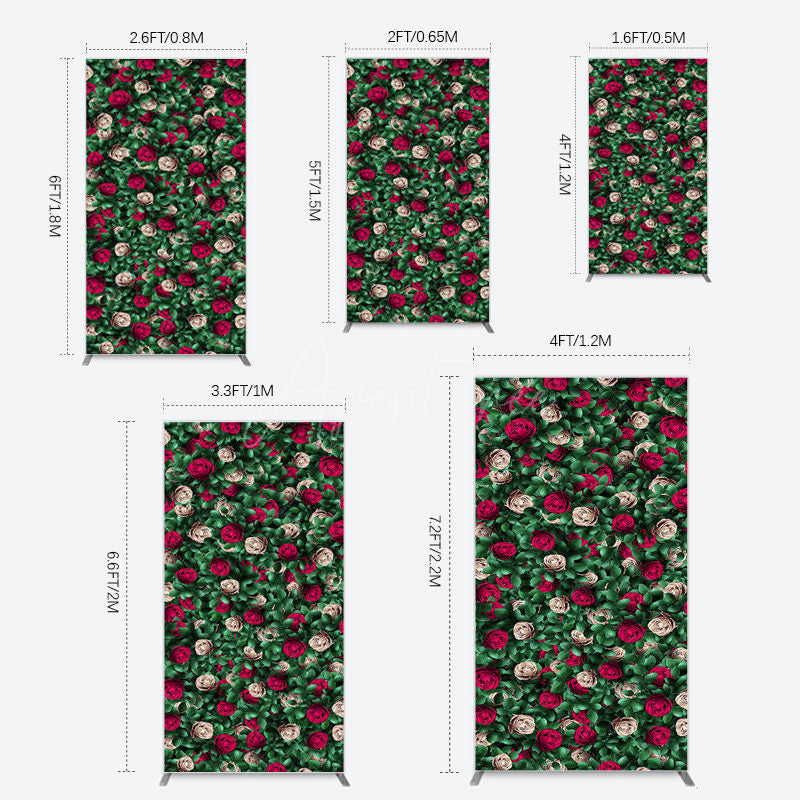 Aperturee - Aperturee Green Leaves Red Rose Wedding Party Rectangle Backdrop