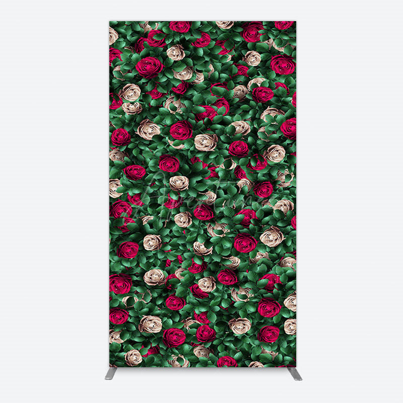 Aperturee - Aperturee Green Leaves Red Rose Wedding Party Rectangle Backdrop