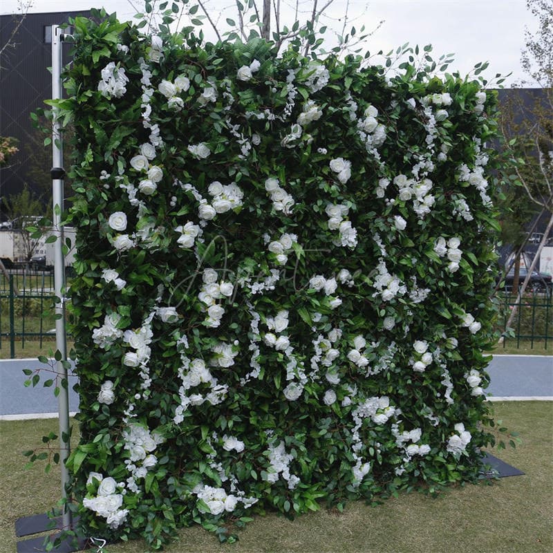 Aperturee - Aperturee Green Leaves White Flower Artificial Party Decor