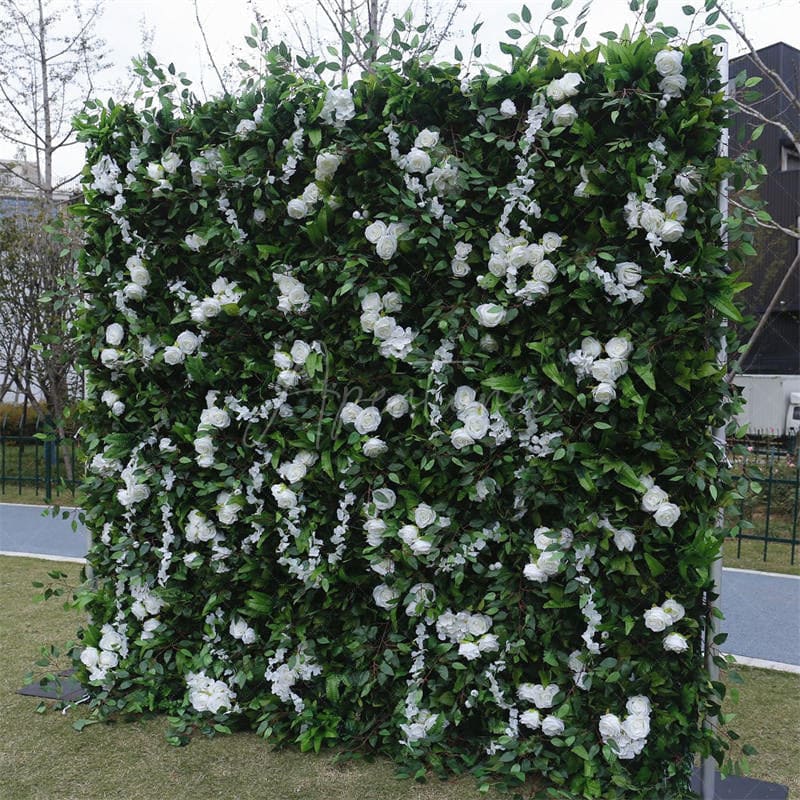 Aperturee - Aperturee Green Leaves White Flower Artificial Party Decor