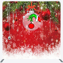 Aperturee - Aperturee Green Monster Hand Tension Fabric Backdrop Red Ornament Snowflake Decor Funny Christmas Theme Background for Party