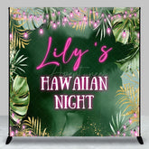 Aperturee - Aperturee Green Monstera Haw Aiian Night Custom Name Backdrop