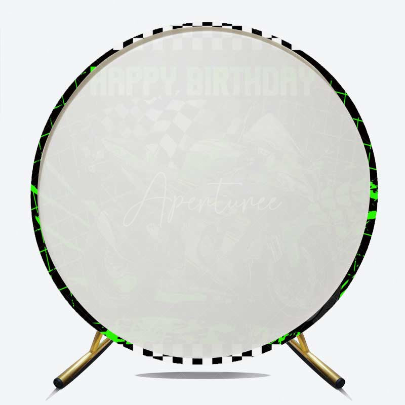 Aperturee Aperturee Green Motorcycle Plaid Round Birthday Backdrop