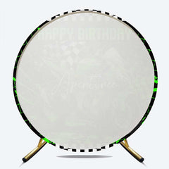 Aperturee Aperturee Green Motorcycle Plaid Round Birthday Backdrop