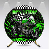 Aperturee Aperturee Green Motorcycle Plaid Round Birthday Backdrop