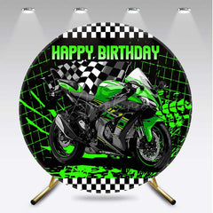 Aperturee Aperturee Green Motorcycle Plaid Round Birthday Backdrop