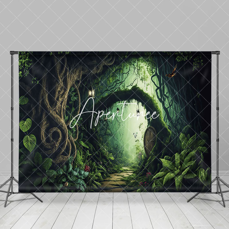 Aperturee - Aperturee Green Mysterious Forest Path Scenery Photo Backdrop