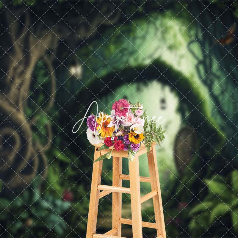 Aperturee - Aperturee Green Mysterious Forest Path Scenery Photo Backdrop