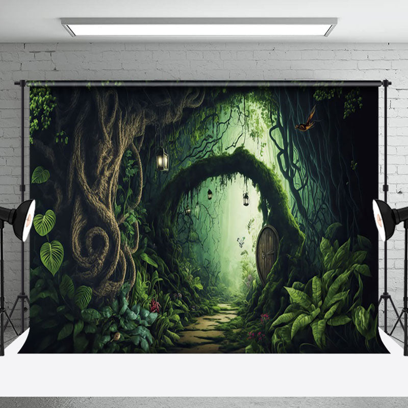 Aperturee - Aperturee Green Mysterious Forest Path Scenery Photo Backdrop