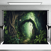 Aperturee - Aperturee Green Mysterious Forest Path Scenery Photo Backdrop