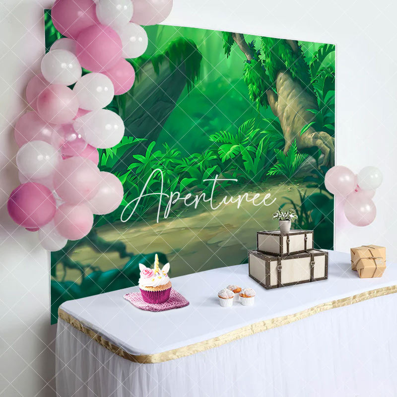 Aperturee - Aperturee Green Natural Forest Scene Happy Birthday Backdrop