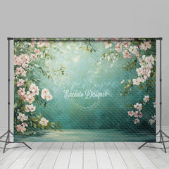 Aperturee - Aperturee Green Oil Painted Pink Floral Photography Backdrop
