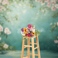 Aperturee - Aperturee Green Oil Painted Pink Floral Photography Backdrop