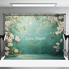 Aperturee - Aperturee Green Oil Painted Pink Floral Photography Backdrop