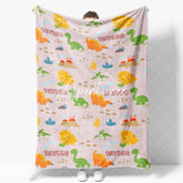 Aperturee - Aperturee Green Orange Dinosaur Custom Name Blanket For Baby