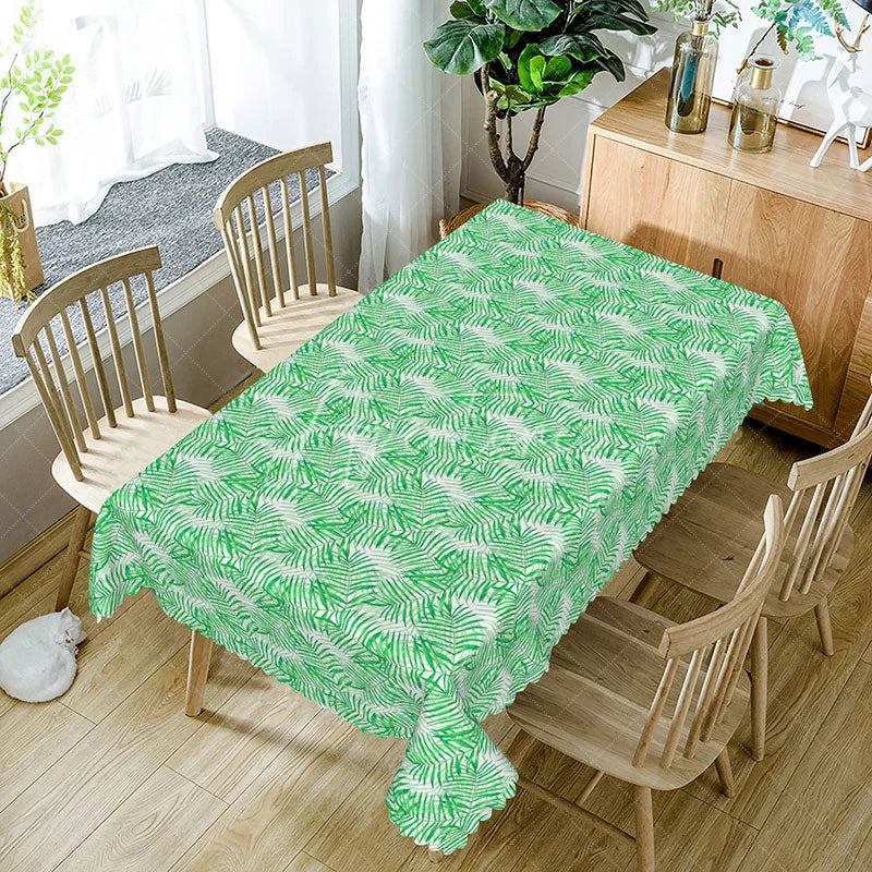 Aperturee - Aperturee Green Palm Leaves Rectangle Tablecloth Tropical Plant Fern Nature Pattern Cover Spring Summer Dining Decoration